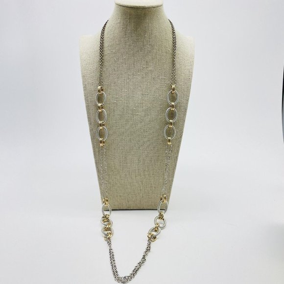 Oval Link and Chain Necklace Mixed Metal Tones Gold Silver Classic Career LARP - Picture 4 of 7